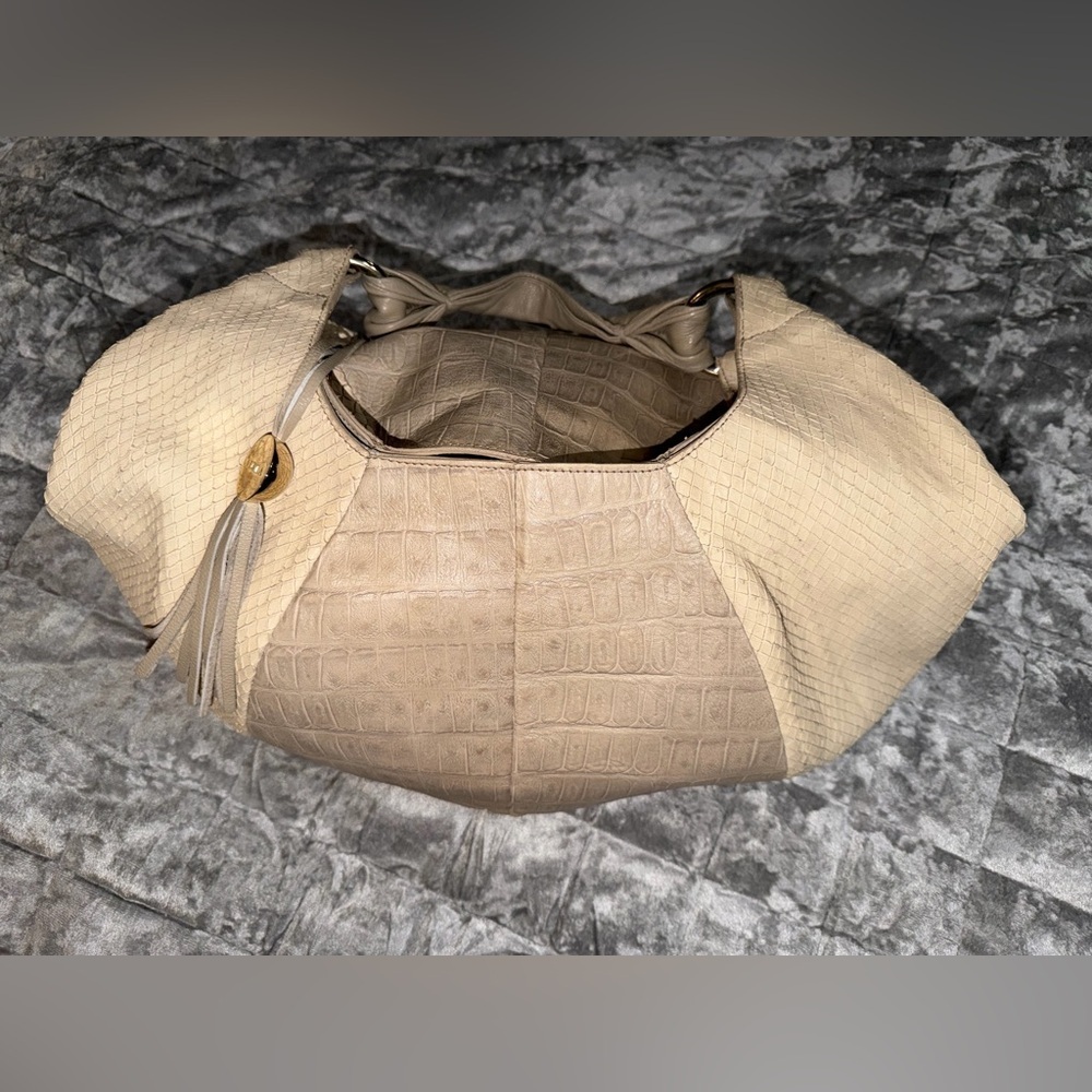 Furla Snake & Croc-Embossed Leather Slouchy Hobo Shoulder Bag — Neutral/Cream - Picture 4 of 12